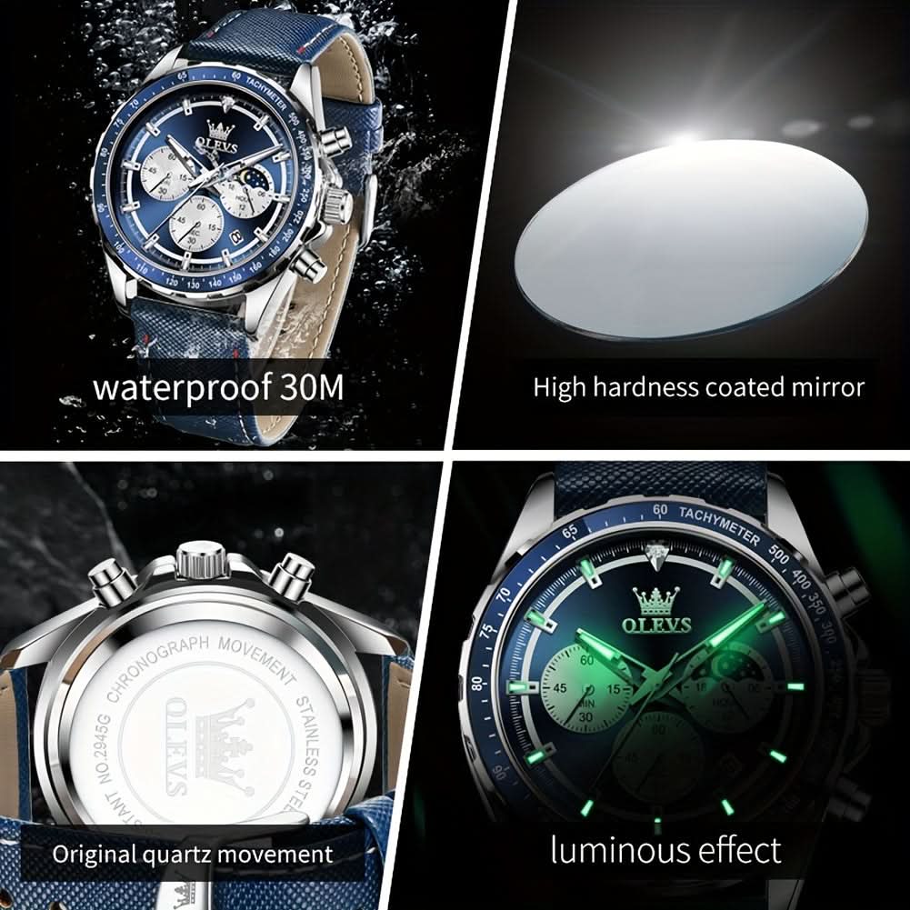 OLEVS Men's Luxury Chronograph Moon Phase Watch