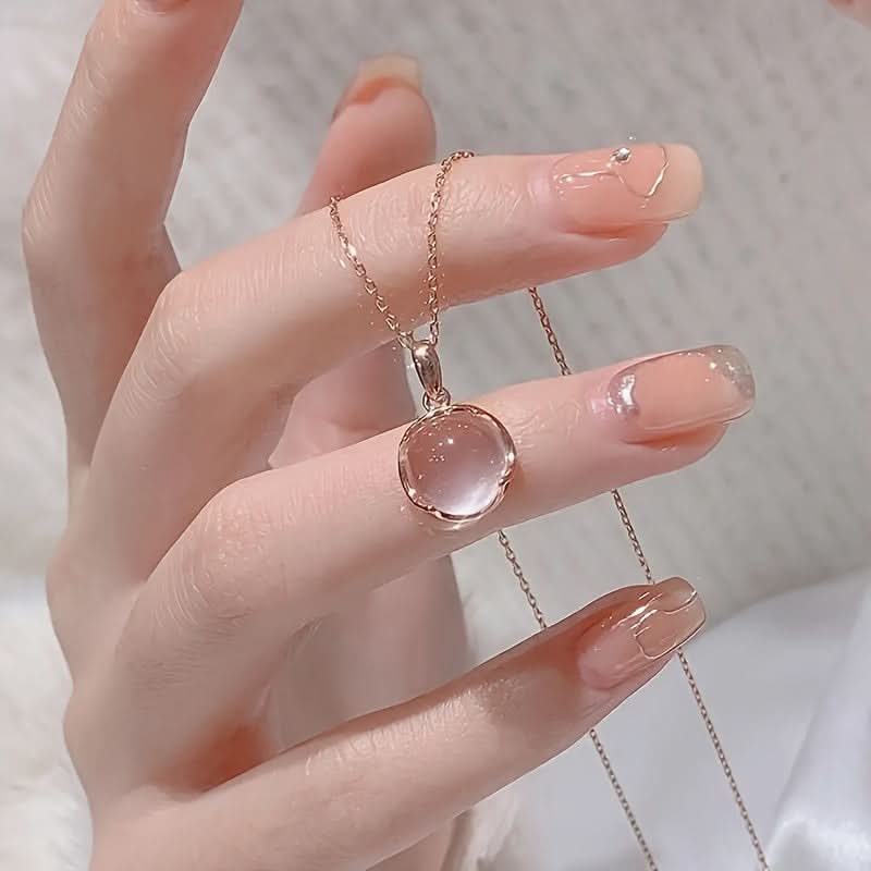 Pink Chalcedony Crystal Pendant Necklace
