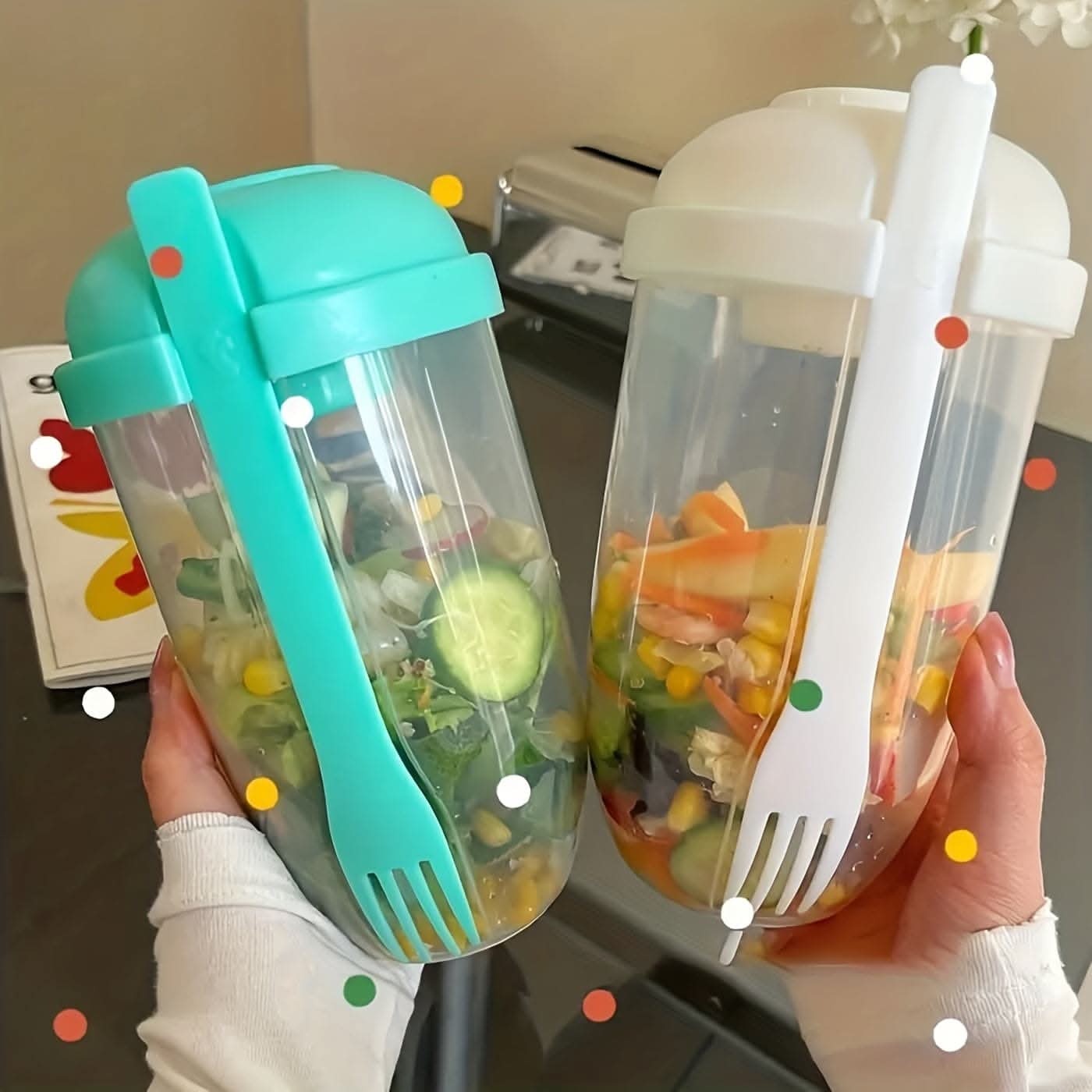1000ml BPA-Free Salad Shaker Cup with Fork