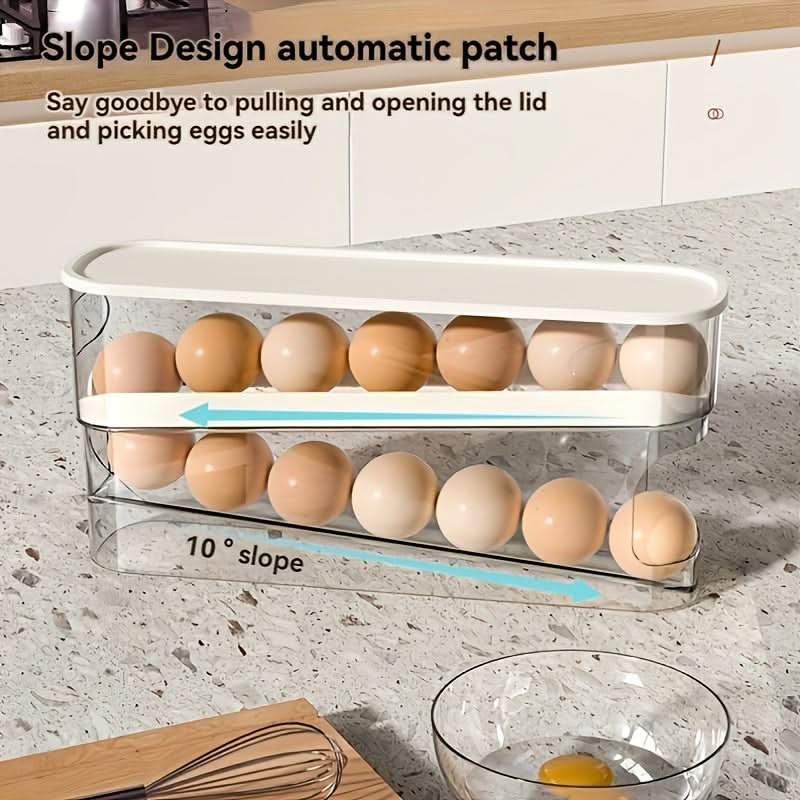 Double-Layer Rolling Egg Storage Box – Space-Saving Refrigerator Organizer