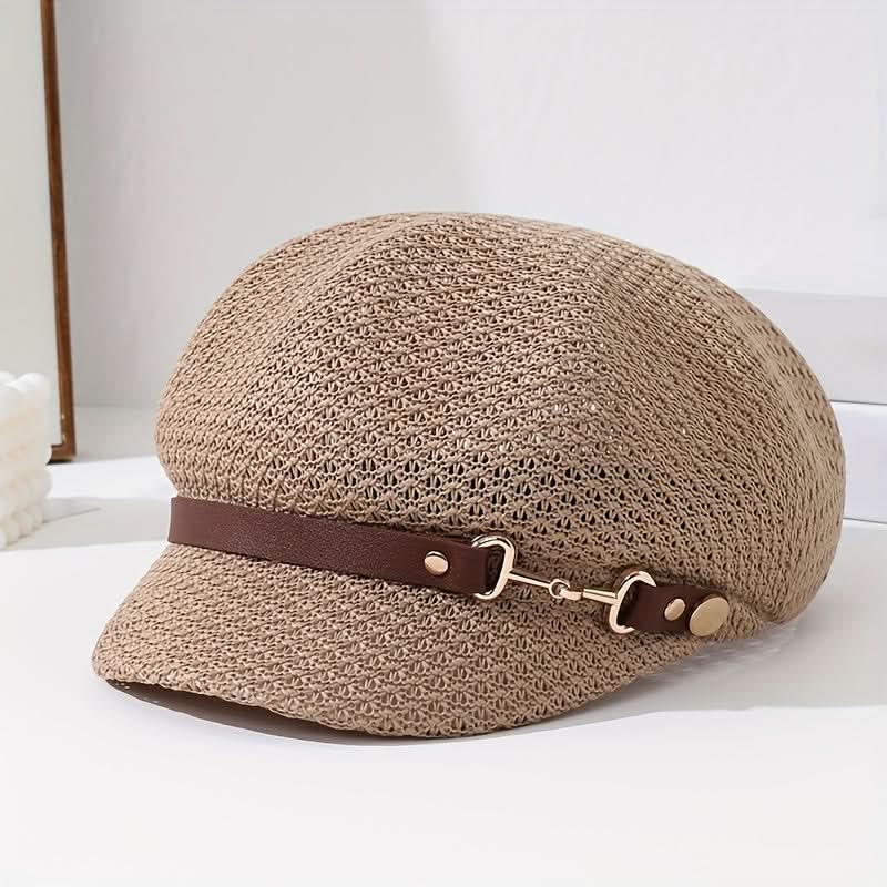 Women’s Knit Breton Cap – Stylish Packable Straw Hat with Buckle