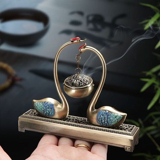 Elegant Dual-Use Metal Swan Lake Incense Burner