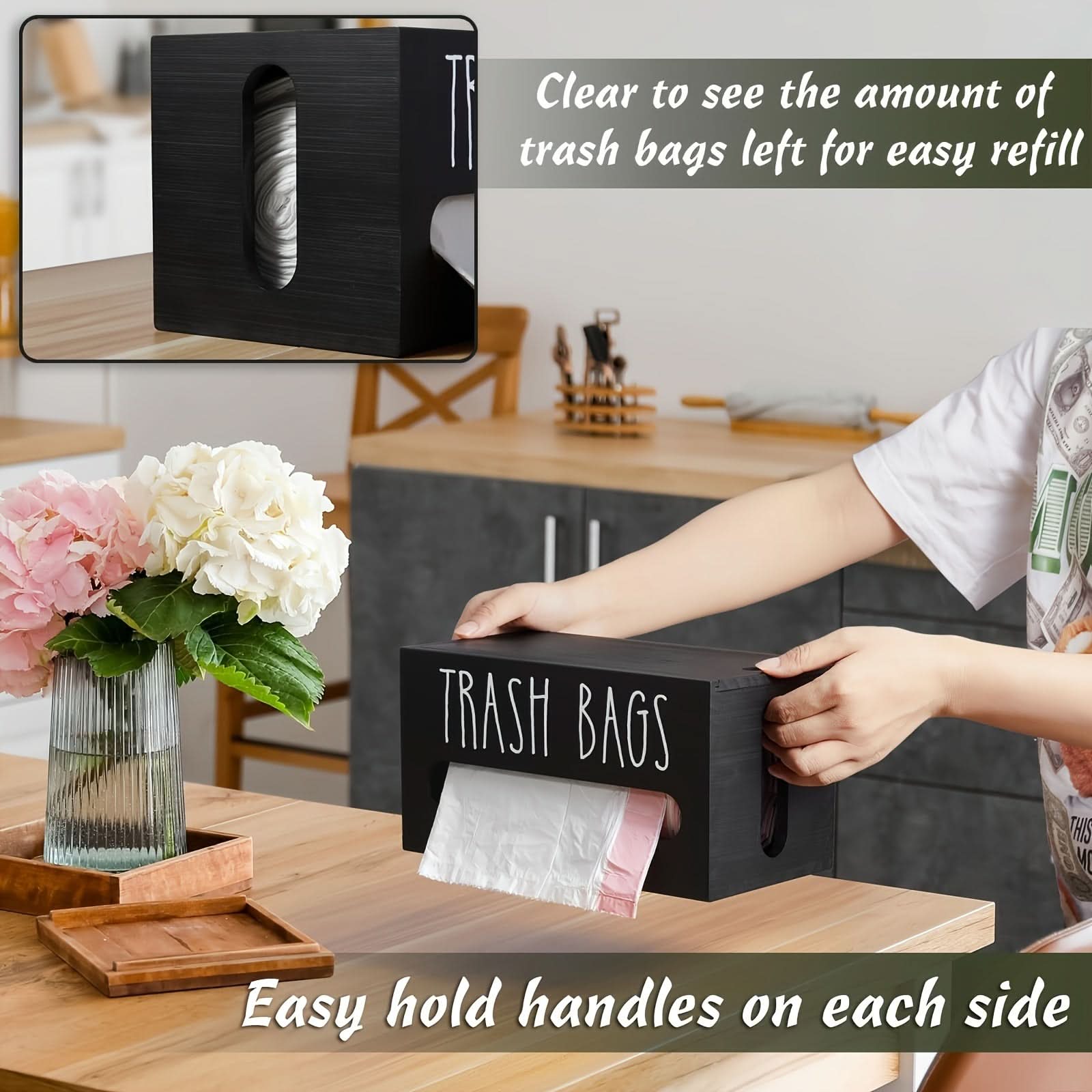 Wall-Mounted Wooden Trash Bag Dispenser Organizer