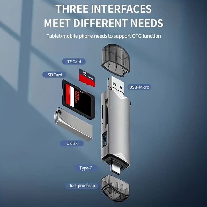 6-in-1 USB 3.0 Card Reader - High-Speed 5Gbps Transfer with Type-C Interface