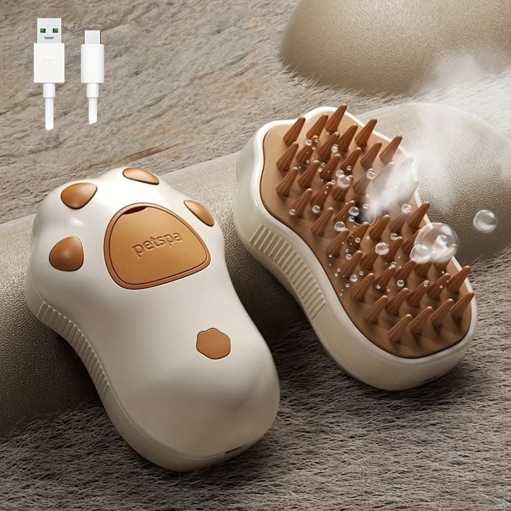 3-in-1 Electric Steam Brush - Ultimate Grooming Tool - Stylish Paw Design