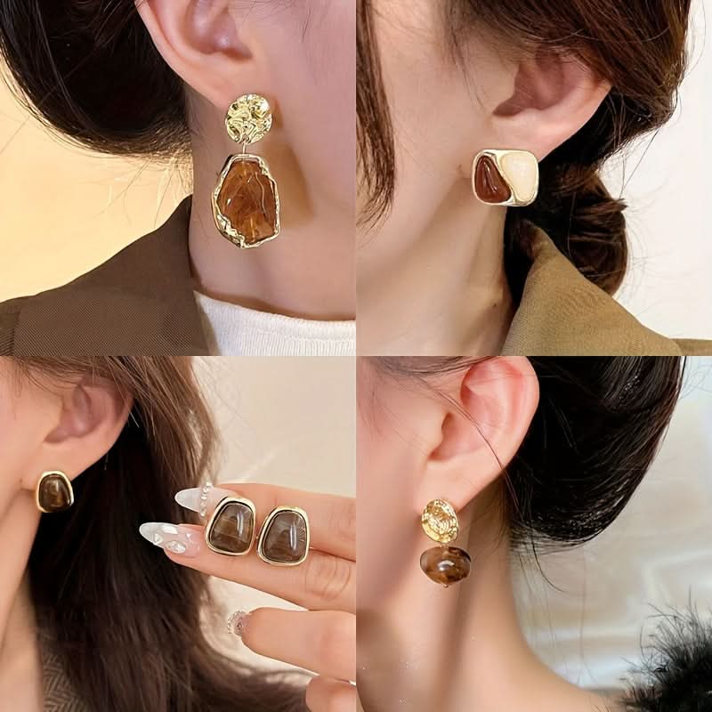 Vintage Amber Cat Eye Resin Earrings Set