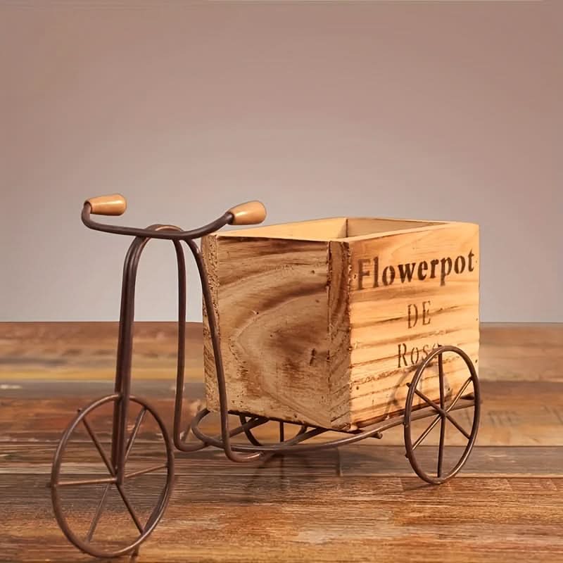 Rustic Wooden Tricycle Planter for Indoor/Outdoor
