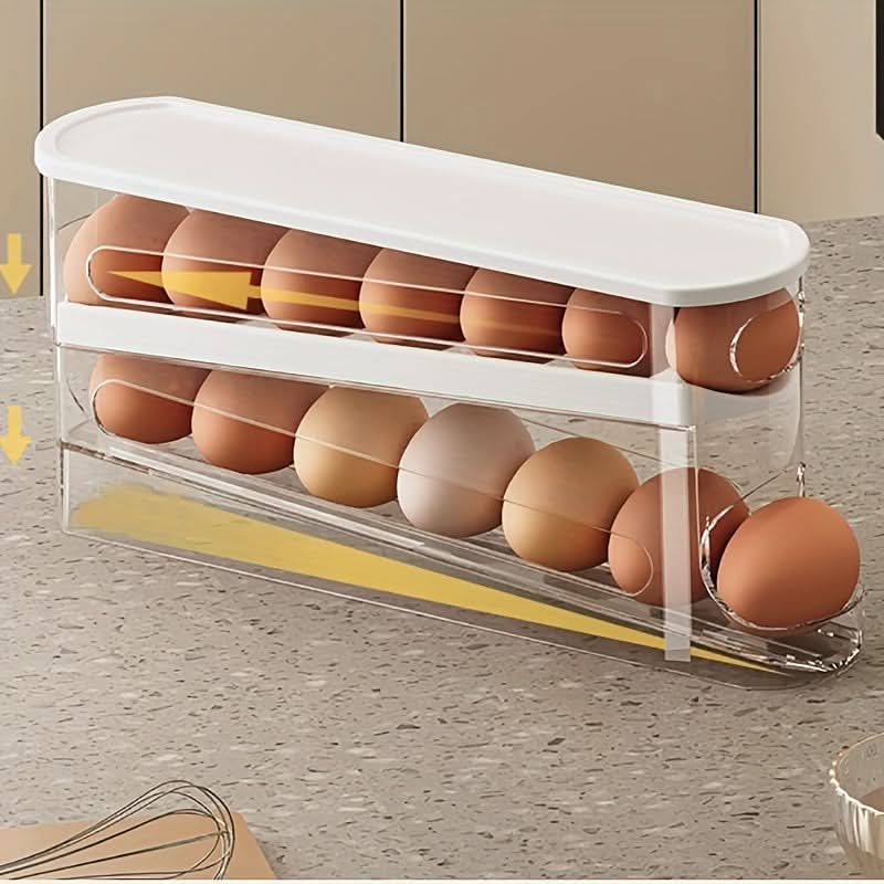 Double-Layer Rolling Egg Storage Box – Space-Saving Refrigerator Organizer