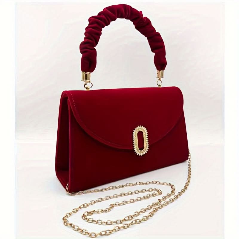Vintage Burgundy Velvet Clutch with Pearl Handle