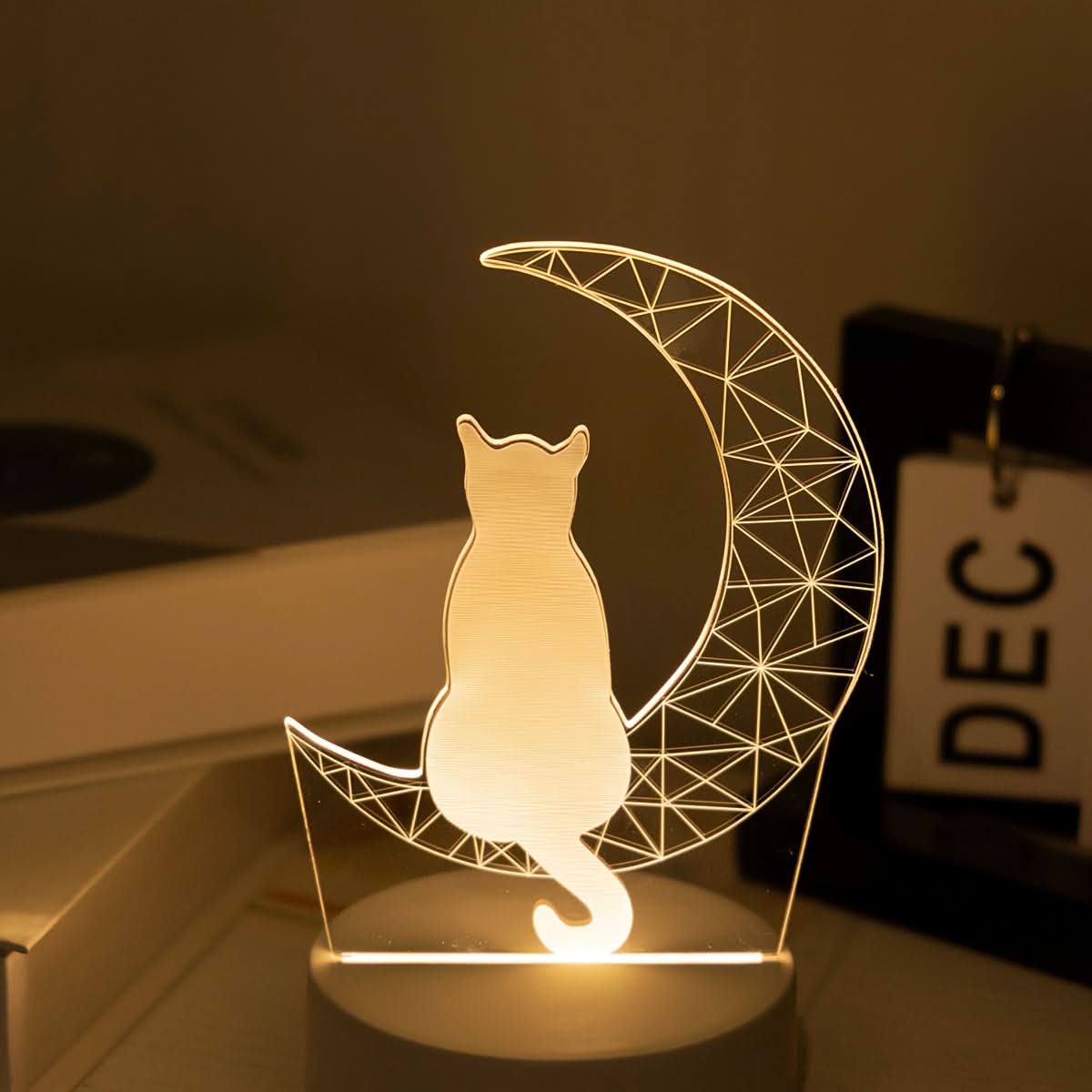 Whimsical 3D Glowing Moon Cat Night Light - USB Powered Table Lamp