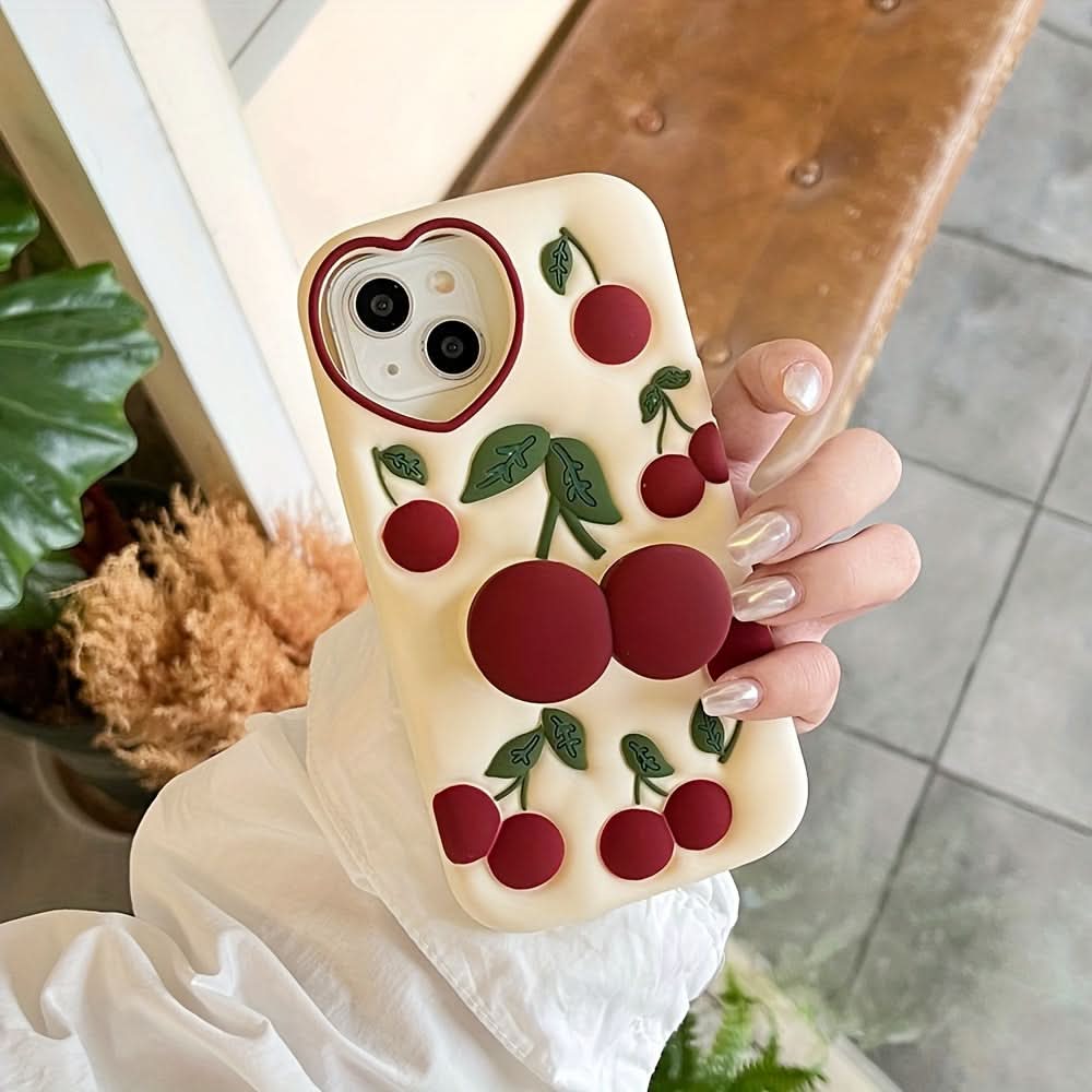 3D Cherry Silicone Phone Case with Holder