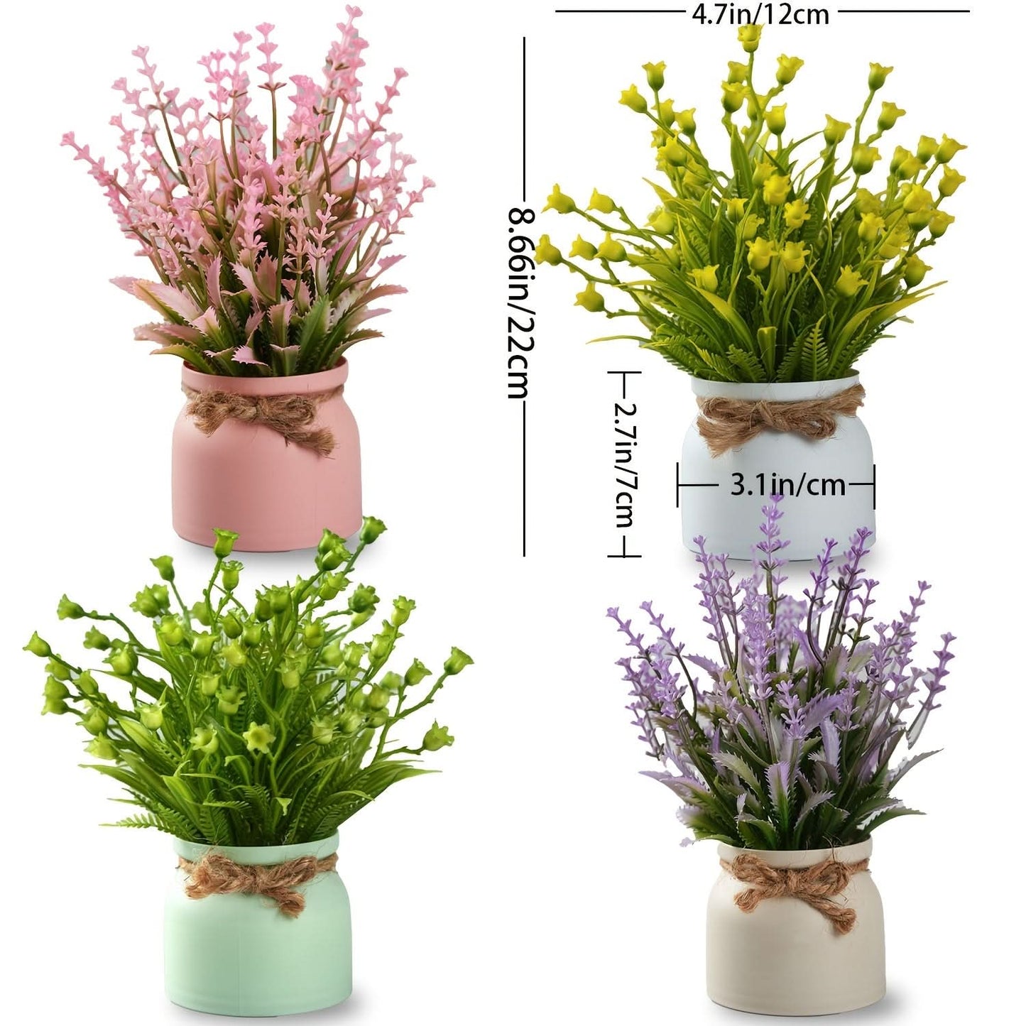 4pcs Mini Artificial Potted Plants for Home & Office Decor