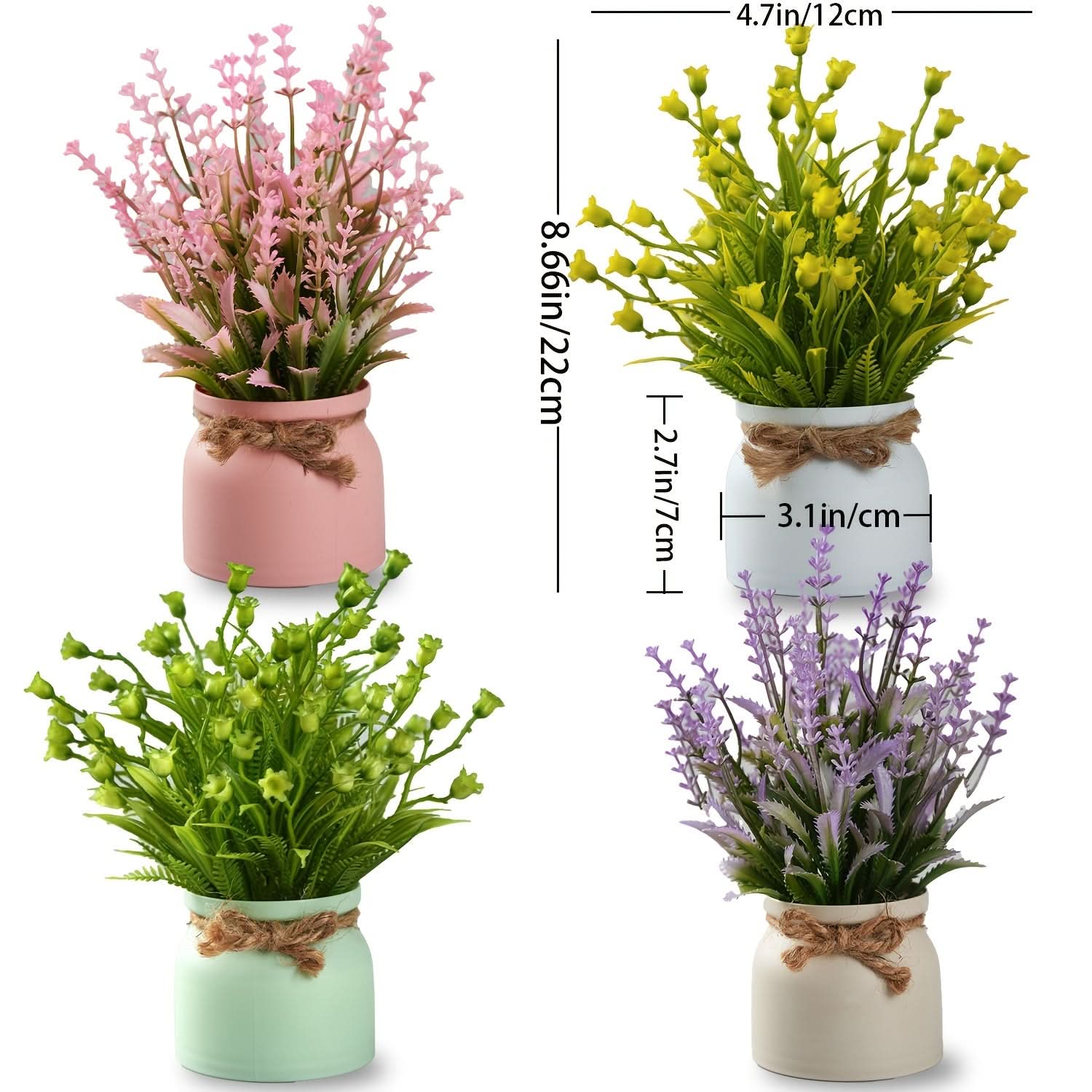 4pcs Mini Artificial Potted Plants for Home & Office Decor