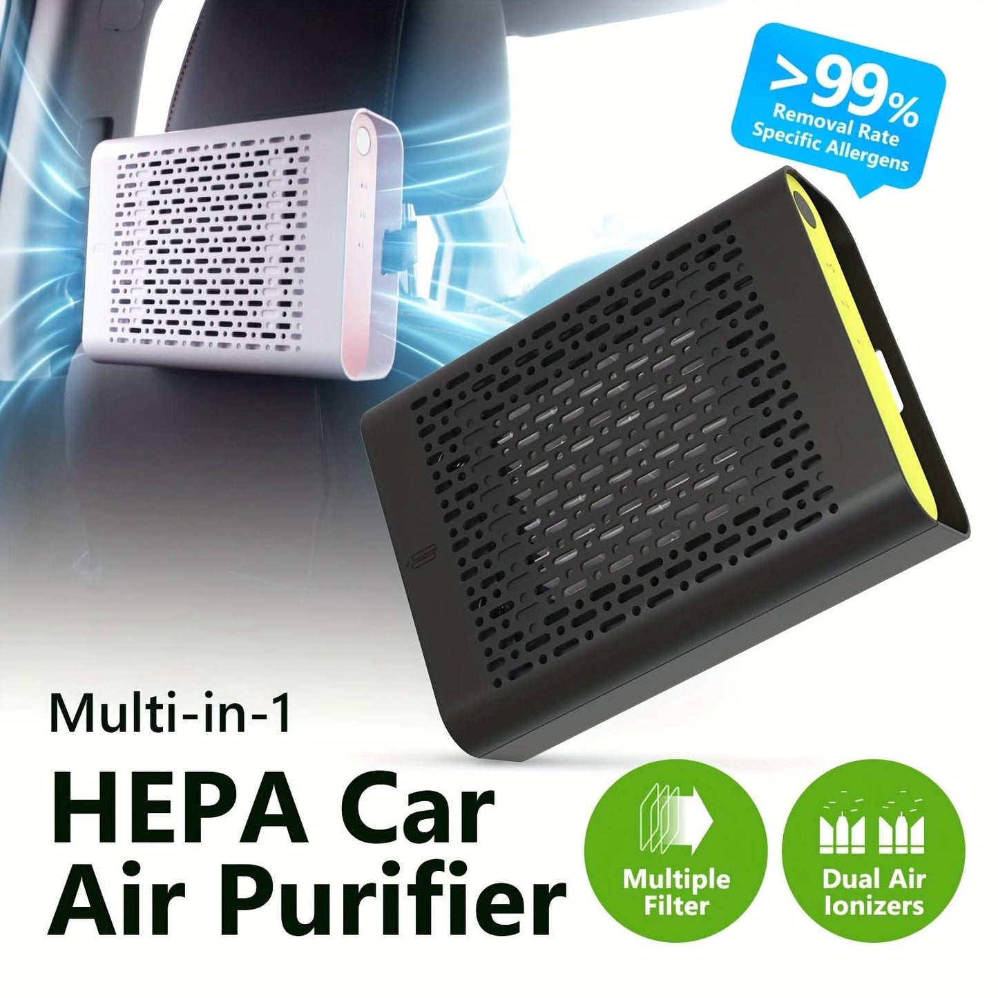 Car Air Purifier with Dual Ionizers – 12V/24V Plug-In Multi-Function Air Cleaner