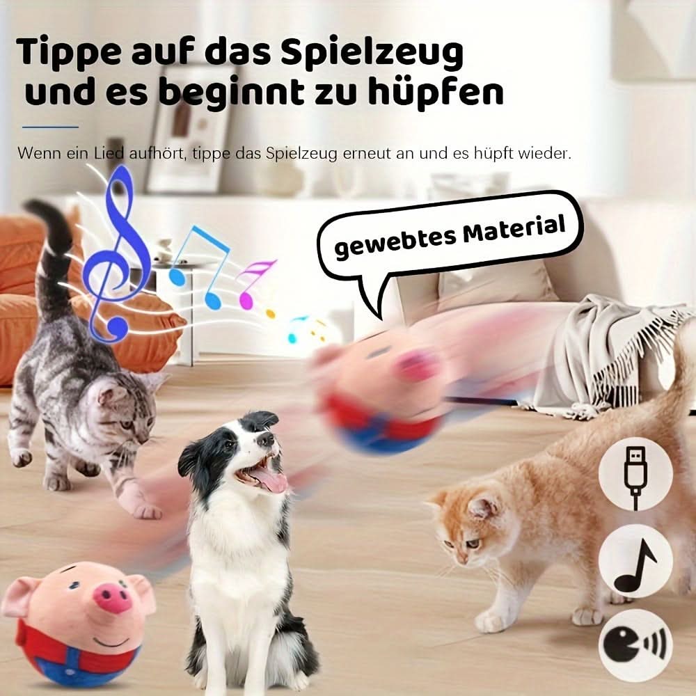 Interactive Plush Pig Dog Toy with Sound – USB Rechargeable Fabric Pet Bouncing Ball