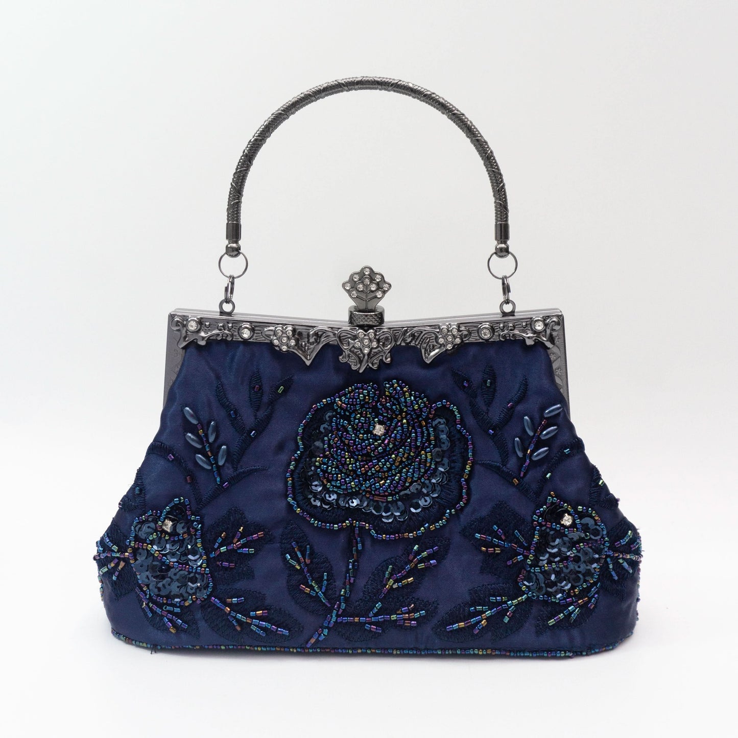 Vintage Floral Beaded Clutch, Satin Evening Bag