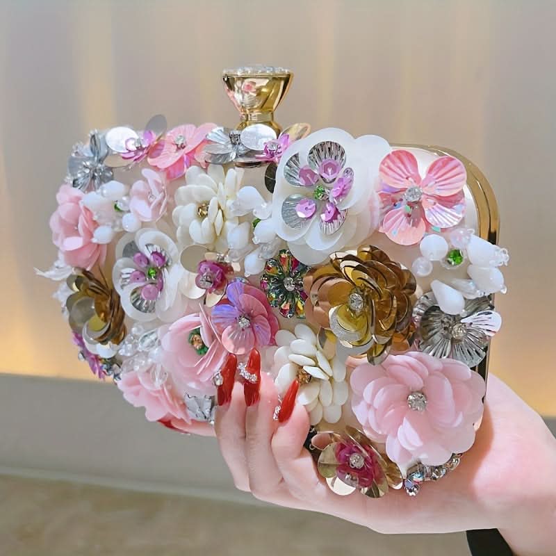 Black 3D Beaded Flower Clutch – Party Bag
