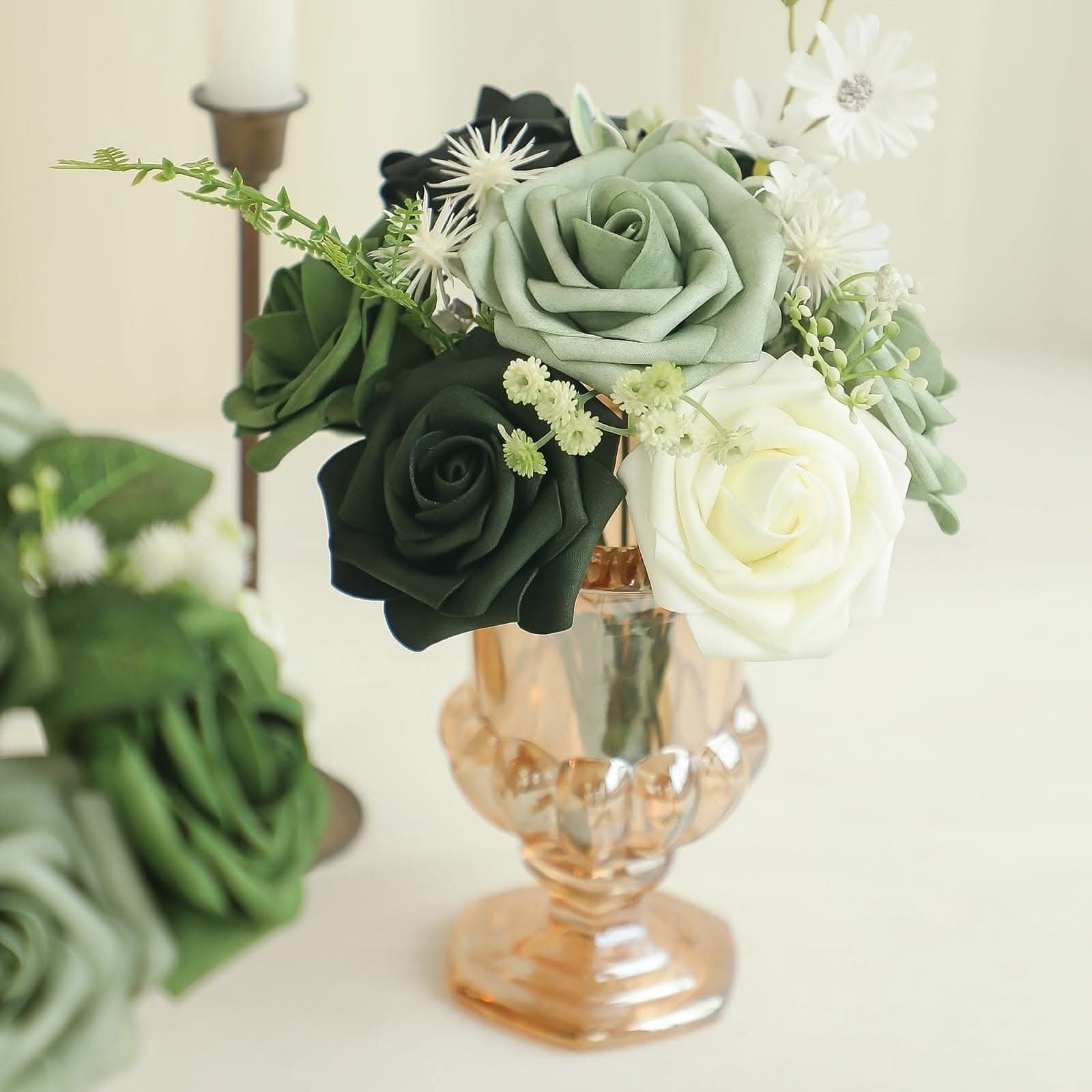 25pcs Forest Green Ombre Artificial Roses - Luxurious & Real-Like