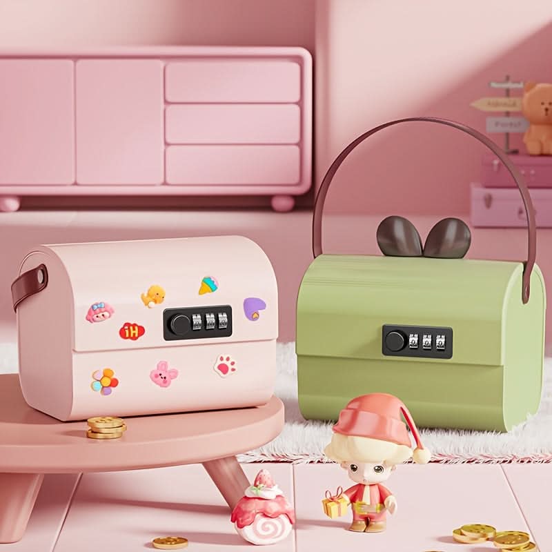1 pc Pink Piggy Bank with Handle & Combination Lock for Kids
