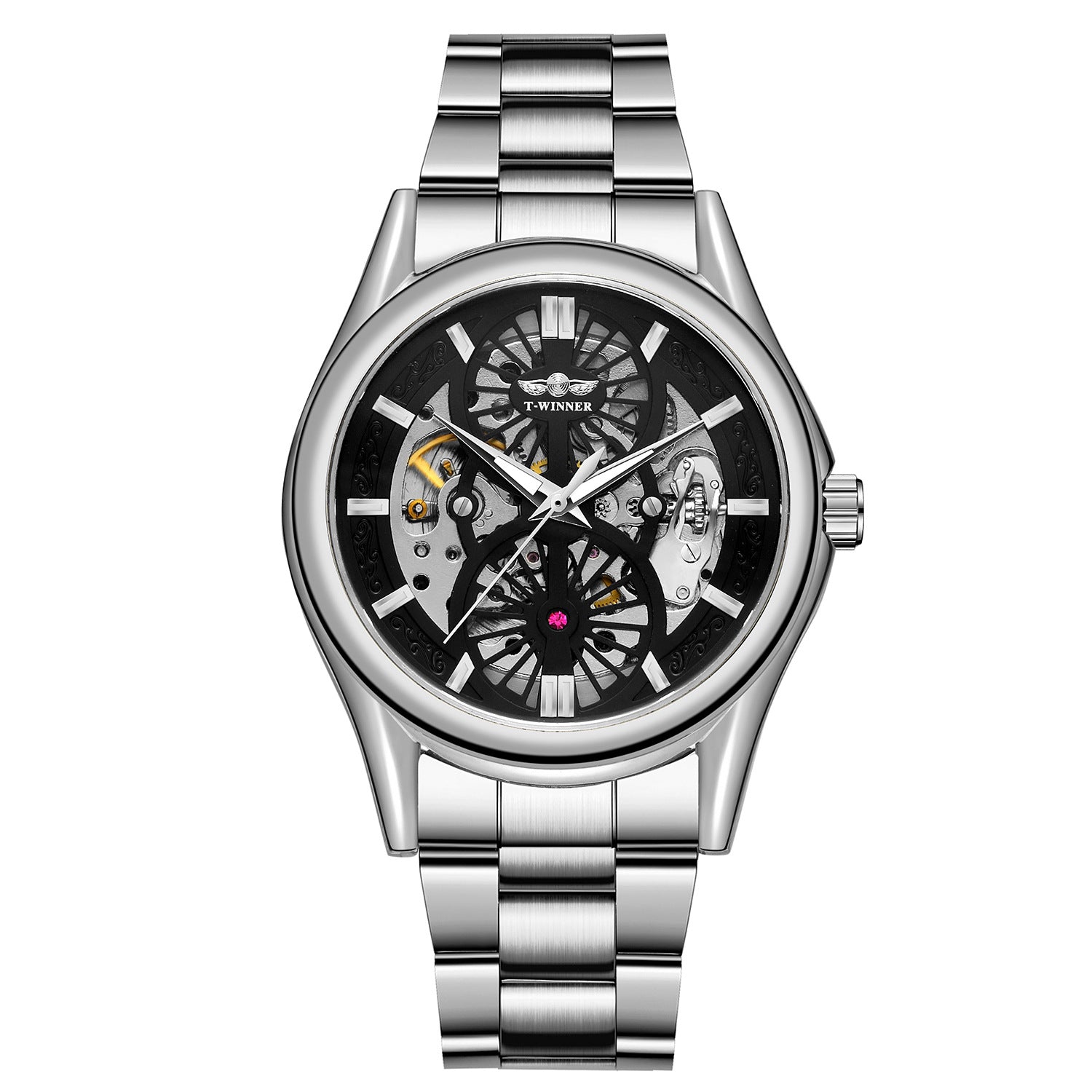 Winner Skeleton Automatic Mechanical Watch for Men – Stainless Steel Waterproof Timepiece