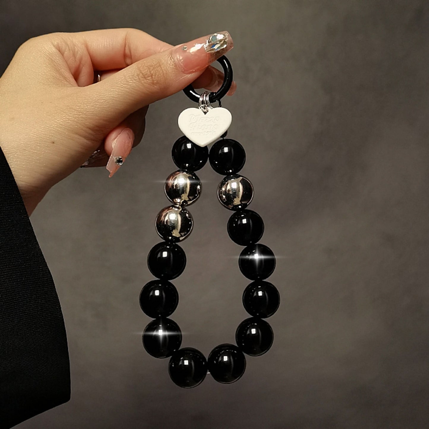 Black Beaded Wristlet with Clip, Phone & Keychain Accessory