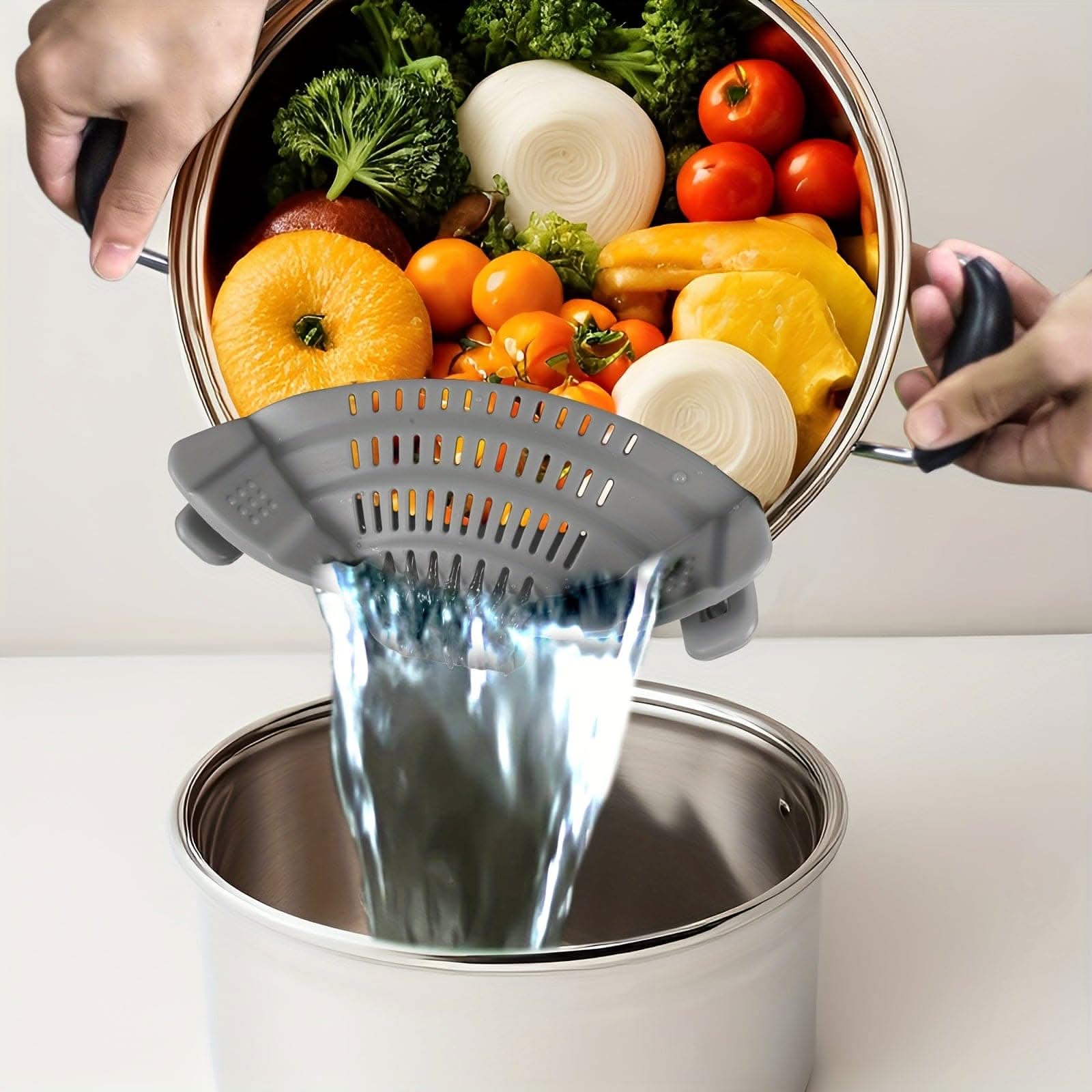 Adjustable Silicone Pot Strainer – Clip-On Kitchen Tool for Pots, Pans, and Bowls
