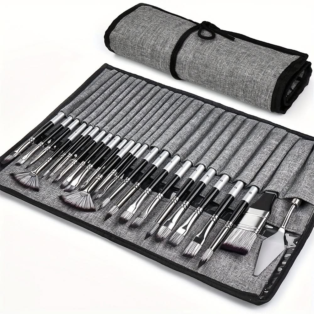 24-Piece Professional Paint Brush Set with Pouch