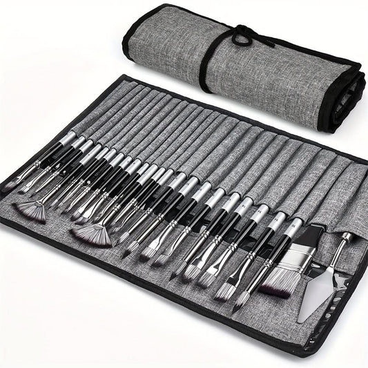 24-Piece Professional Paint Brush Set with Pouch