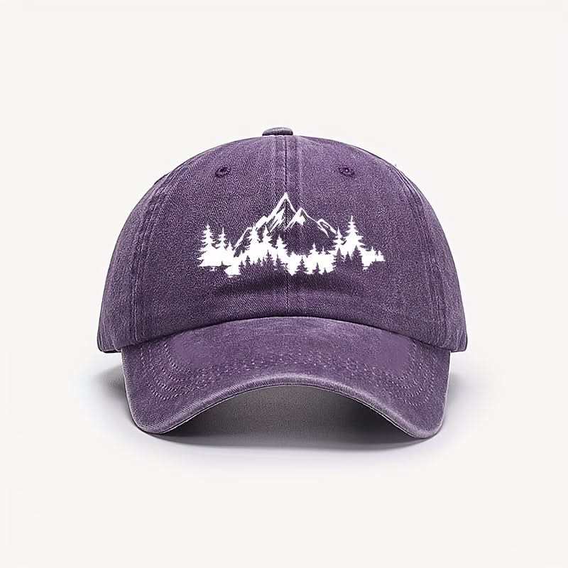 Men’s Distressed Mountain & Forest Print Baseball Cap – Adjustable Lightweight Dad Hat