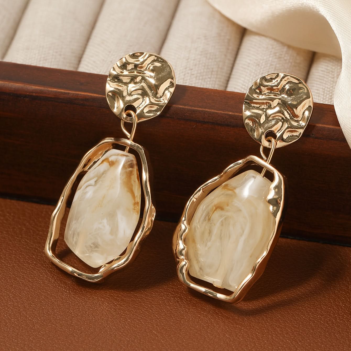 Vintage Contrast Resin Drop Earrings, 2-Pair Set