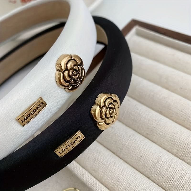 Chic Black Satin Camellia Flower Headband