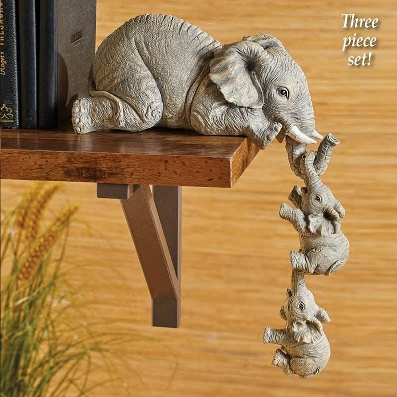 3-Piece Resin Elephant Statue Set – Elegant Handcrafted Decorative Figurines