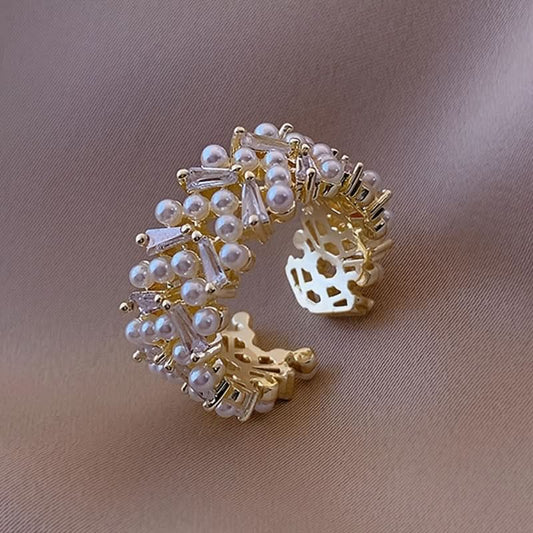 Elegant Adjustable Faux Pearl Ring