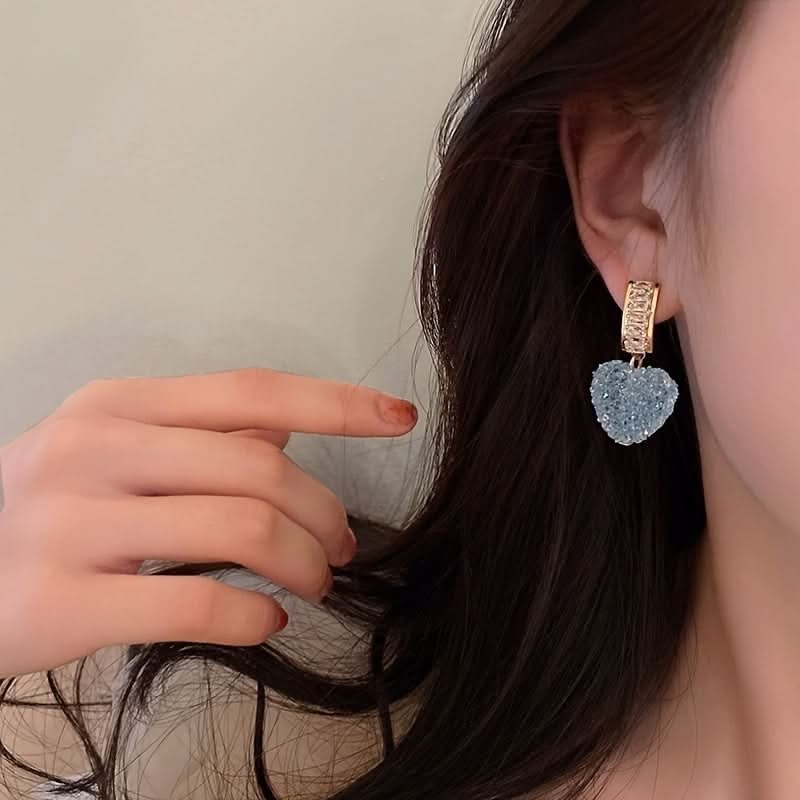 Candy Colored Heart-Shaped Rhinestone Dangle Earrings