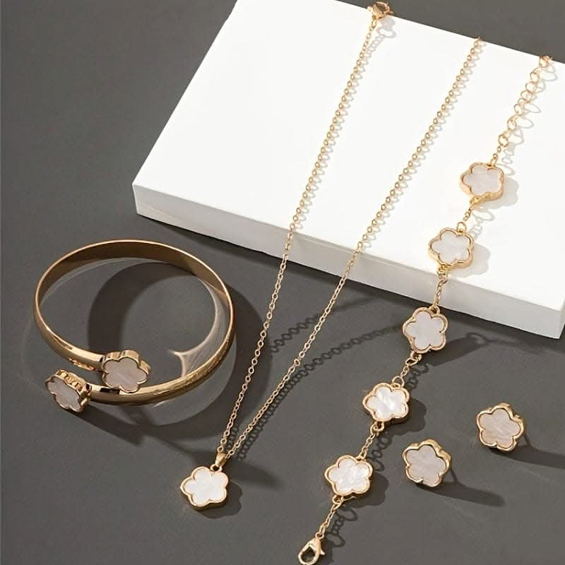 Lucky Flower Jewelry Set – Earrings, Necklace, Bracelet, Bangle
