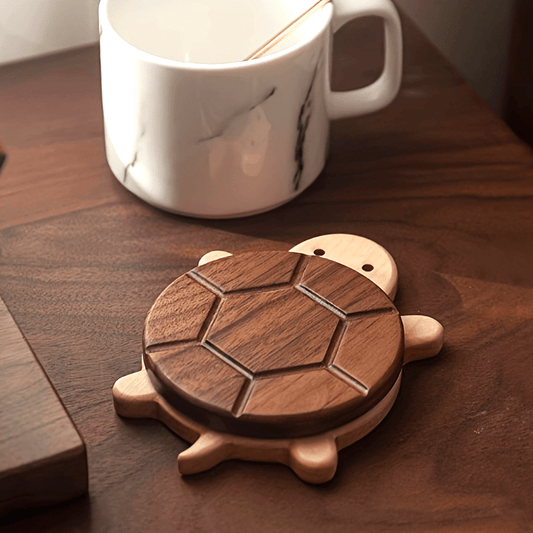 Turtle-Shaped Wooden Coaster – Heat-Resistant Rotating Cup Mat