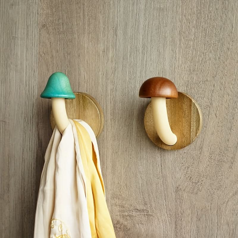 4-Piece Wooden Wall Hooks – Self-Adhesive Hat & Coat Hangers