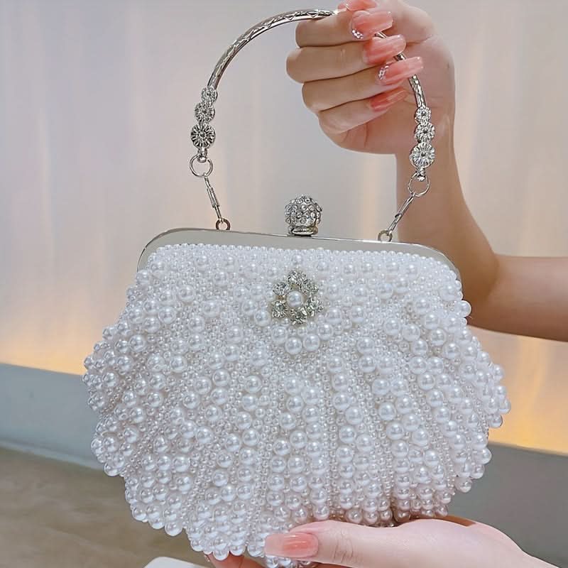Elegant Floral Handle Wedding Clutch, Metal Chain