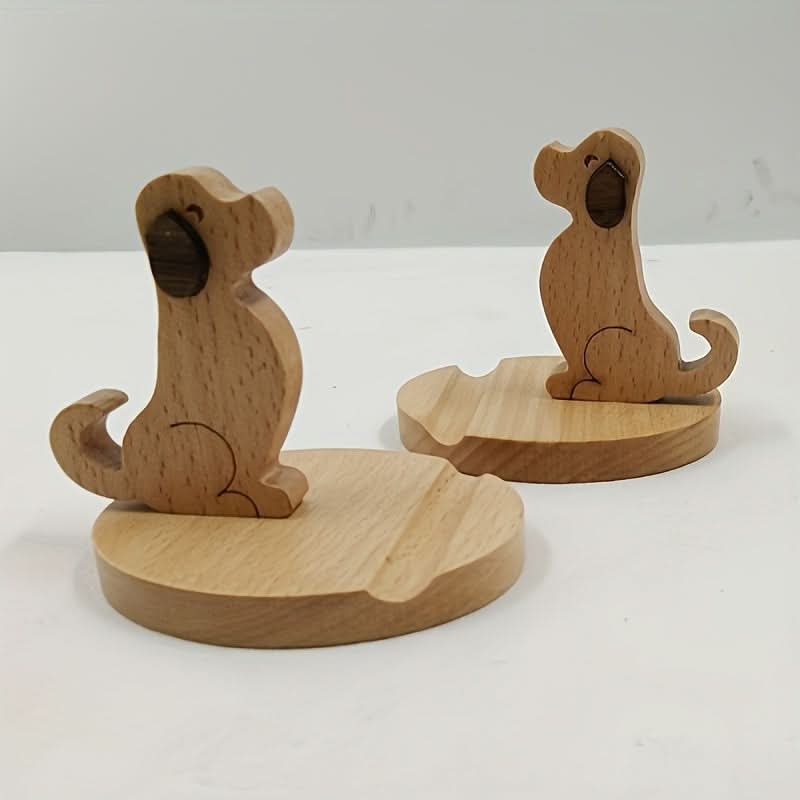 Wooden Cartoon Puppy Mobile Phone Holder