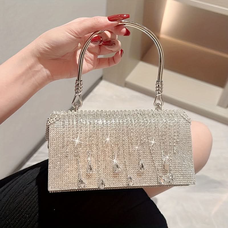 Silver Glittering Evening Clutch with Magnet Closure