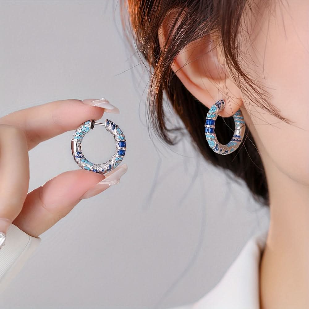 Vintage Blue Zircon Hoop Earrings for Women