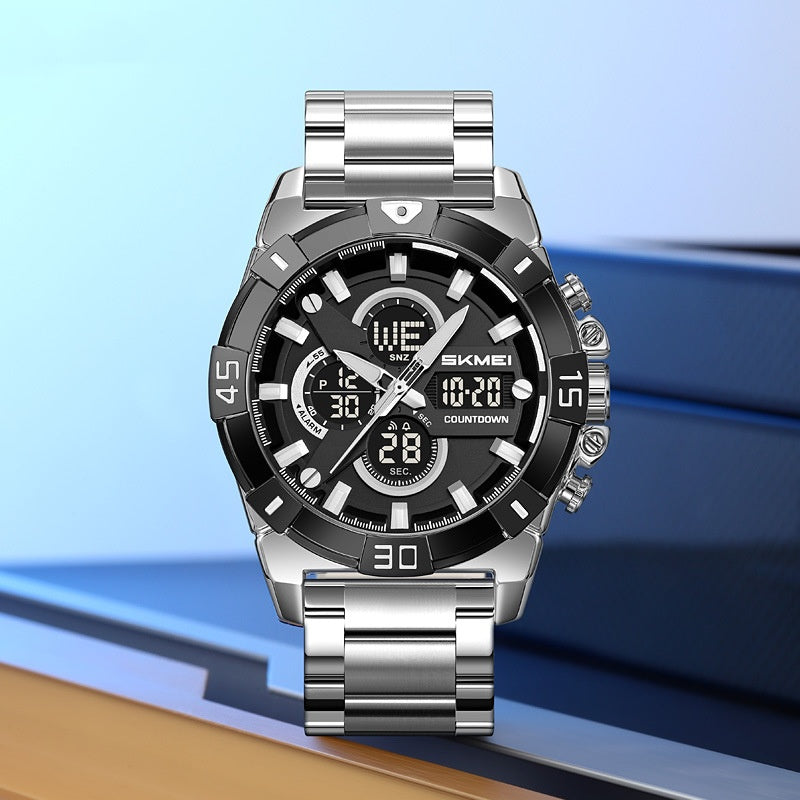 Skmei 2593 Analog Digital Countdown Alarm Sports Watch With A Steel Strap For Men