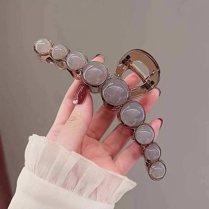 Elegant Acrylic Hair Claw with Round Beads - Large Shark Clip