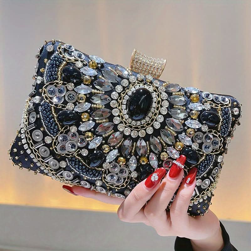 Sparkling Rhinestone Beaded Clutch, Elegant Box Purse