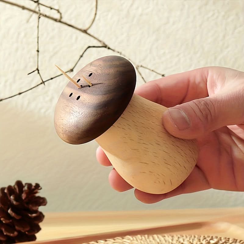 Mushroom-Shaped Walnut Toothpick Holder, Decorative Kitchen Essential