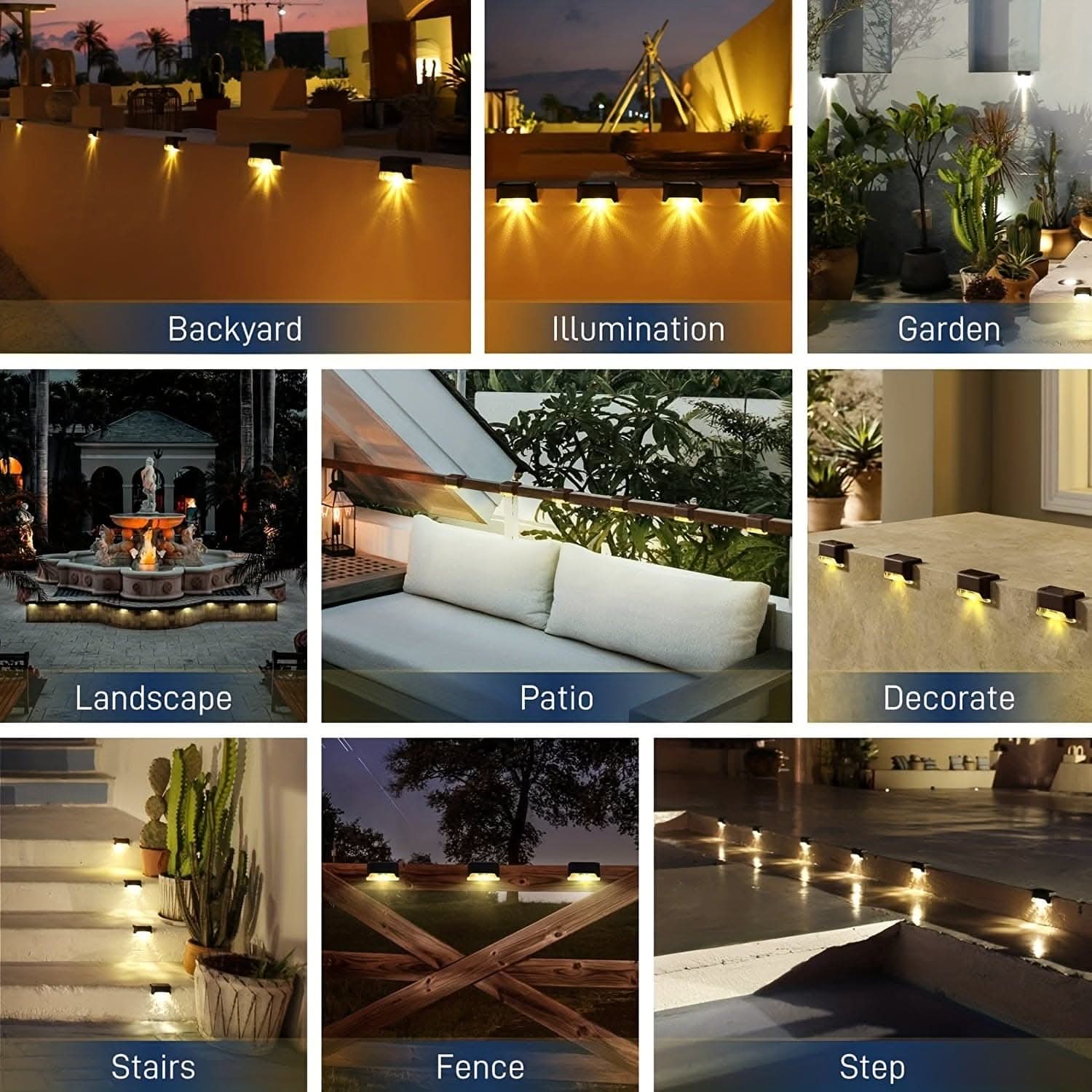 4-Pack Solar Powered Warm LED Deck Lights for Outdoor Use