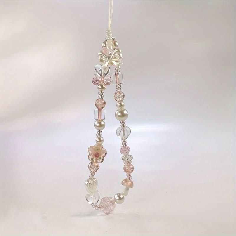 Beaded Flower Bow Phone Chain Lanyard