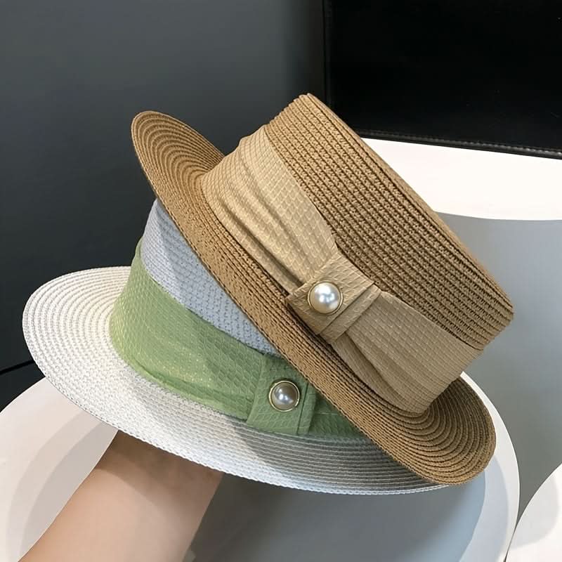 Women’s Straw Sun Hat – Flat Top UV Protection Hat
