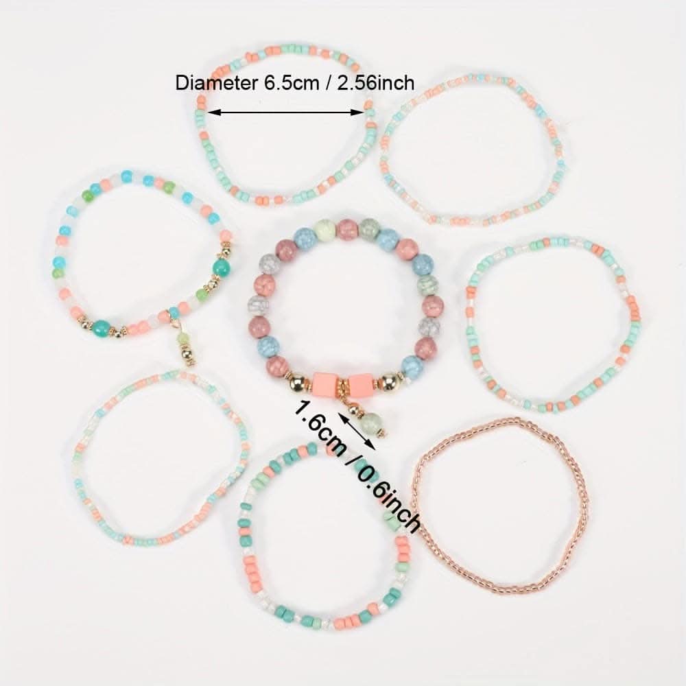 Colorful Resin Boho Beaded Stackable Bracelet Set
