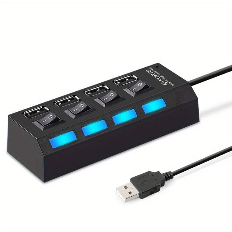 High-Speed 4/7-Port USB 2.0 Hub – Adapter with LED Lamp Switch for PC and Laptop